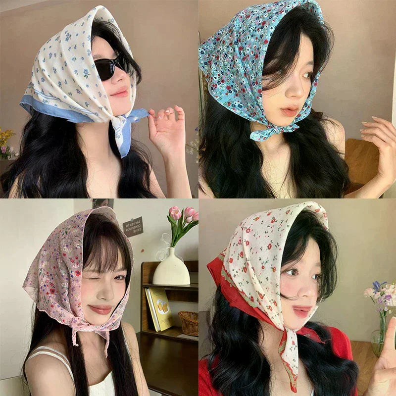Vintage Floral Headscarf Women Bandana Head Wrap Hair Clips Headwear Summer Travel Beach Hair Accessories Oasis Select