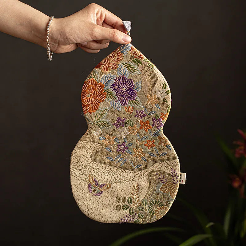 Double-sided Tea Mat Nishijin Weaving Gourd Chinese Zen Style Tea Tablecloth Heat Insulation Mat Teapot Holder Tablecloth Oasis Select