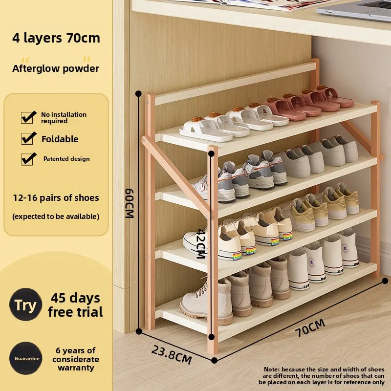 Simple shoe rack household door dormitory folding shoe rack free of installation shoe cabinet sturdy and durable Oasis Select 4 C-70cm-powder