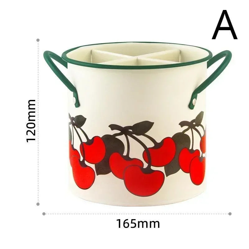 Retro Tableware Storage Bucket Draining Rack with Divider Kitchen Knife and Fork Storage Box Home Decoration for Kitchen Tools Oasis Select A