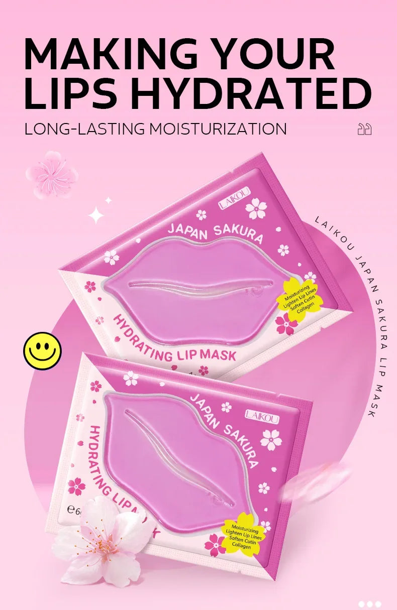 Laikou Cherry Blossom Lip Mask Moisturizing Anti Wrinkle Nourishing Beauty Lips Moisturizer Lip Patches Gel Pads Skin Care Oasis Select 15pcs
