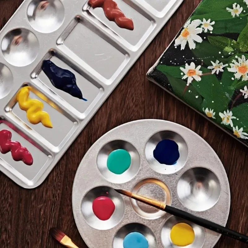 1pcs Aluminum Color Palette 6 Hole Square Circular Children's Painting Color Palette Watercolor Acrylic Pigment Palette Oasis Select