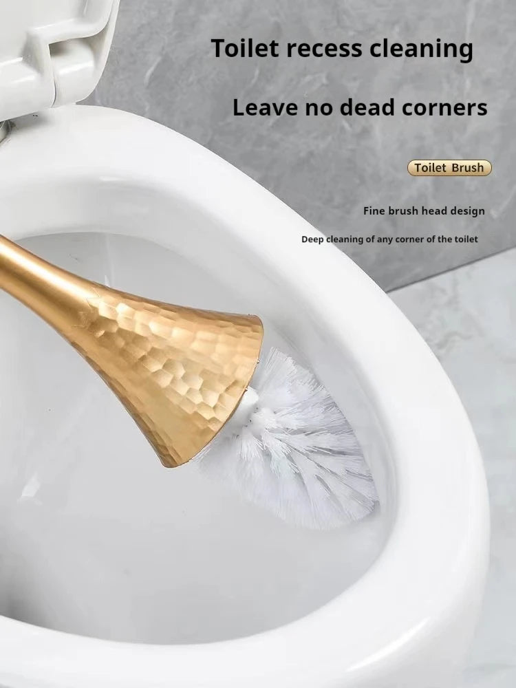 Plastic Luxury Gold Toilet Brush Set Replaceable Nylon Soft Bristle Brush Long Handle For WC Bathroom Accessories Cleaning Tools Oasis Select
