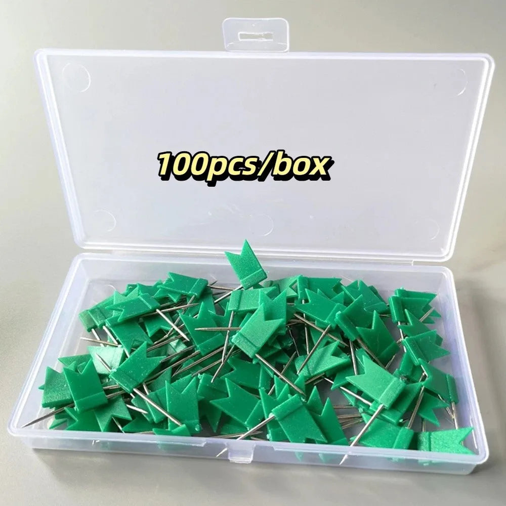 100pcs/box Bright Colors Colored Push Pins Reliable Material Stable Fixing Map Pins Easy Insert 100 Pieces Box Art Supplies Oasis Select Green