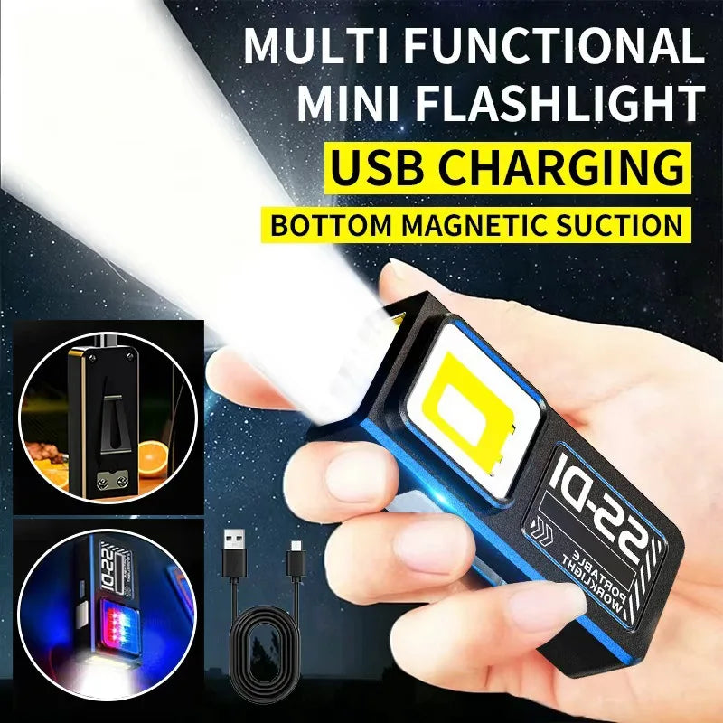 Mini COB LED Flashlight USB-C Rechargeable Magnetic Clip EDC