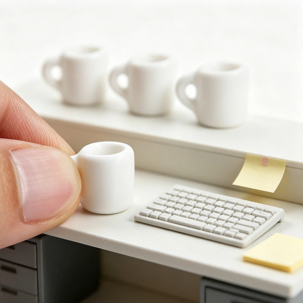 1:12 Scale Miniature Coffee Mugs Resin Dollhouse Kitchen Tableware Realistic White Cups DIY Craft Desk Ornament Set Oasis Select