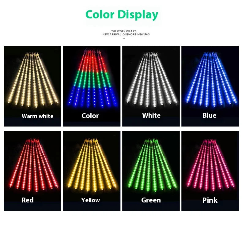 Led Solar Meteor Shower Light String Street Lamp Ambient Light Seven-color Waterproof Colored Light Strip Oasis Select RGB1 set of 8pcs 80CM plug-in
