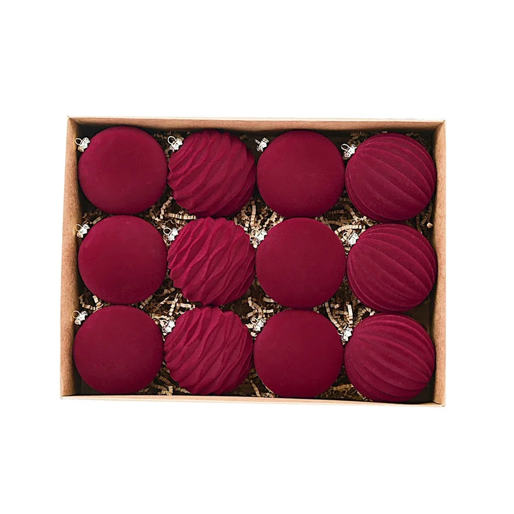 Christmas Ball Ornaments Flocked Christmas Ornaments Festive Decoration Holiday Decoration Velvet Hanging Balls Set Oasis Select Red China Mainland