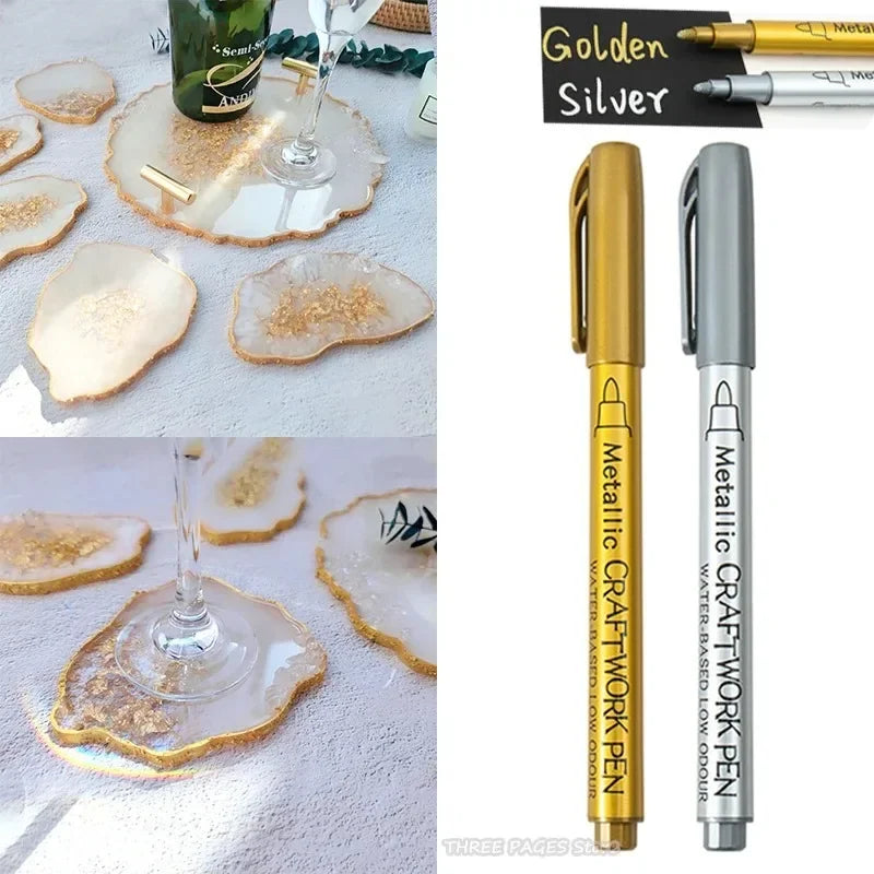 Metallic waterproof permanent marker pens for DIY epoxy resin mold gold silver color drawing supplies craft marker pen Oasis Select