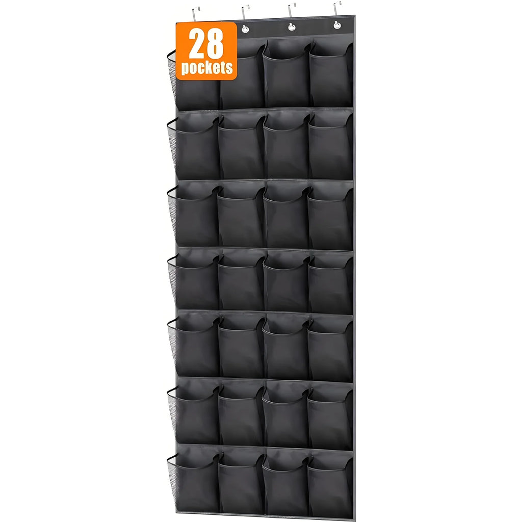 28 Pockets Over The Door Rack Large Mesh Pockets Hanging Shoe Organizer for Closet Hanging Shoe Rack Holder Hanger Storage Bag Oasis Select 28 grids