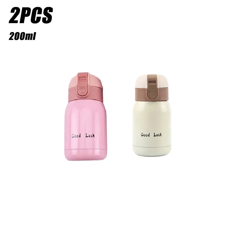 1/2PCS Goodluck Small Cute Mini Thermos Cup MINI Portable Creative Pot Belly Water Cup Pocket Cup with Hand Gift Oasis Select Pink-White 200ML