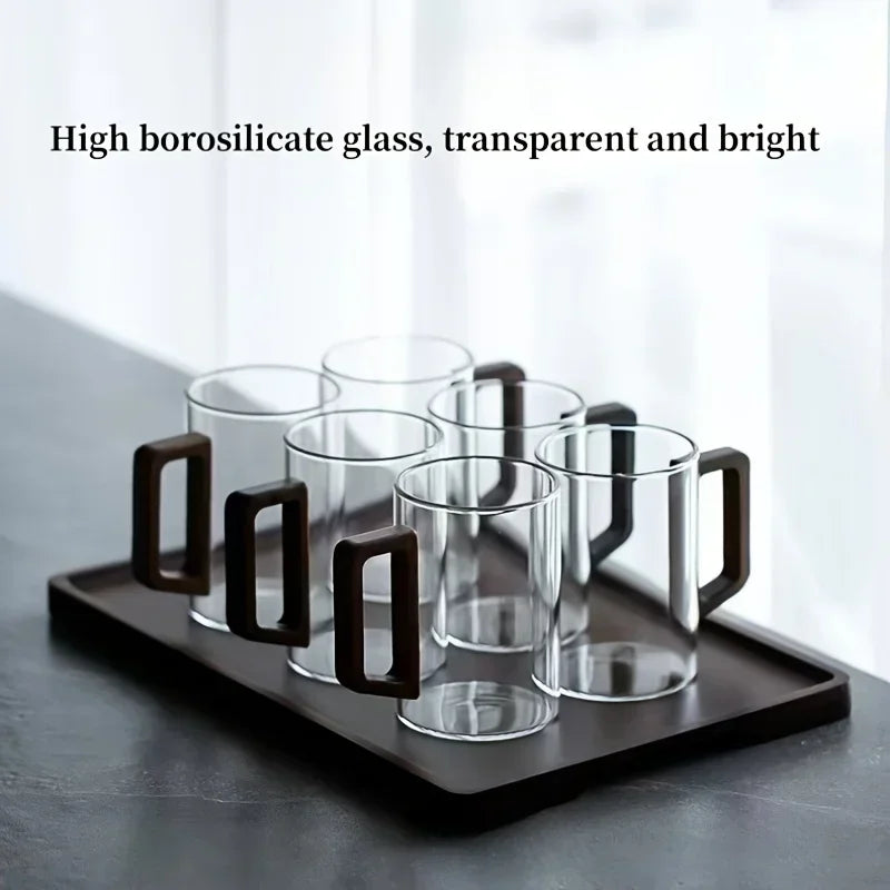 1/2pcs 400ml Glass Cups with Walnut Handle Household Heat-resistant Mug Large Capacity Tea Making Cup Office Drinking Glasses Oasis Select