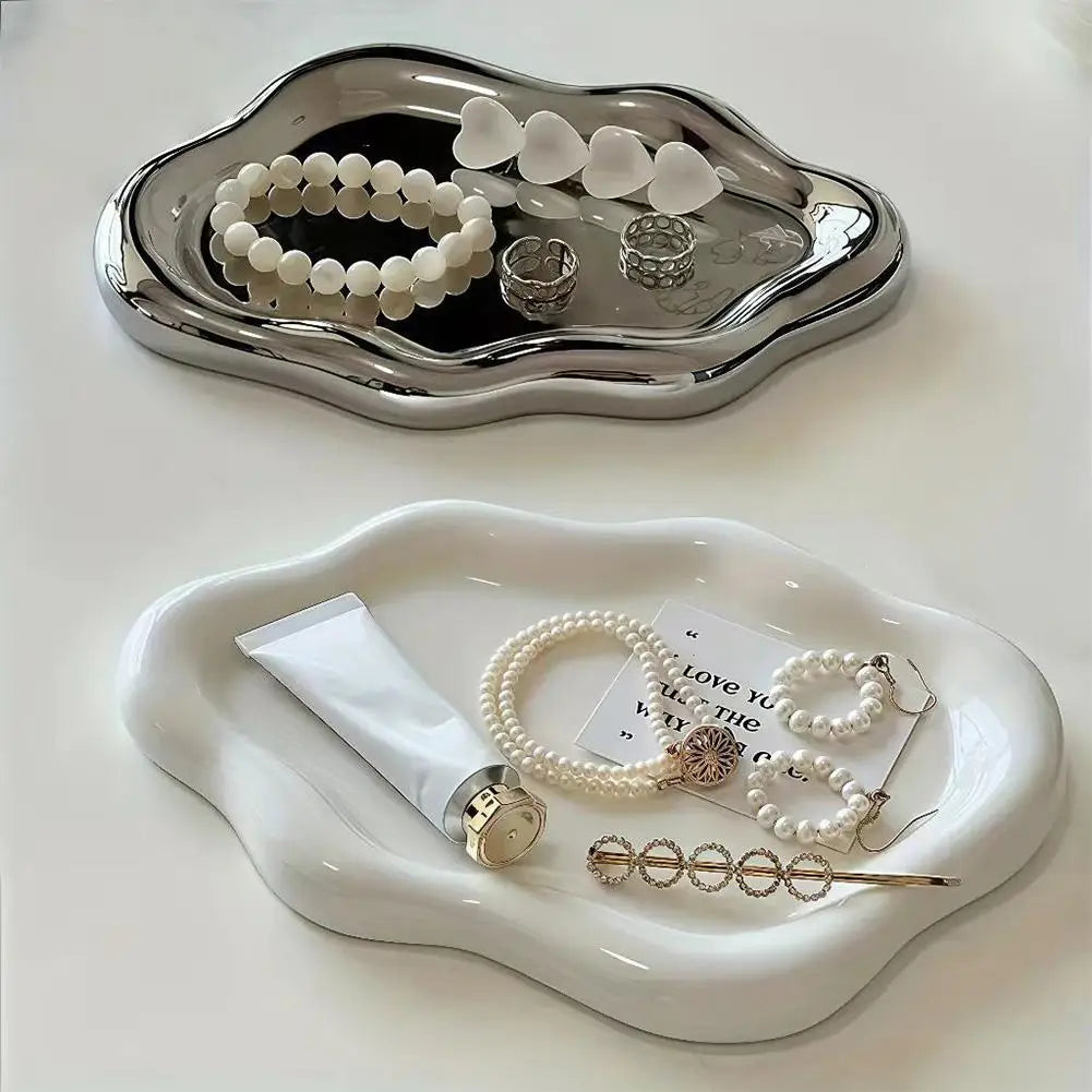 Simple Jewelry Storage Tray Creative White/silver Storage Tray Decorative Ornaments Electroplated Jewelry Tray Oasis Select