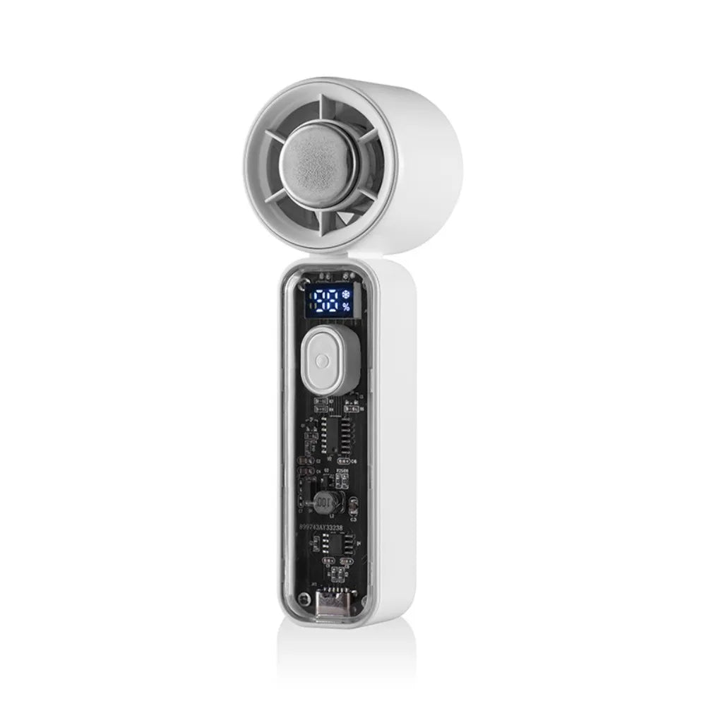 Digital Display Refrigeration Electric Fan High Wind Speed Quiet Operation Personal Cooling Fan Ice Cool Function Portable Oasis Select White Refrigeration