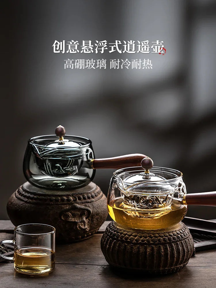 The Side of The Leisure Pot Household Heat-resistant Glass Teapot Rotating Small Green Orange Tea Tea Set Boiling Teapot Oasis Select