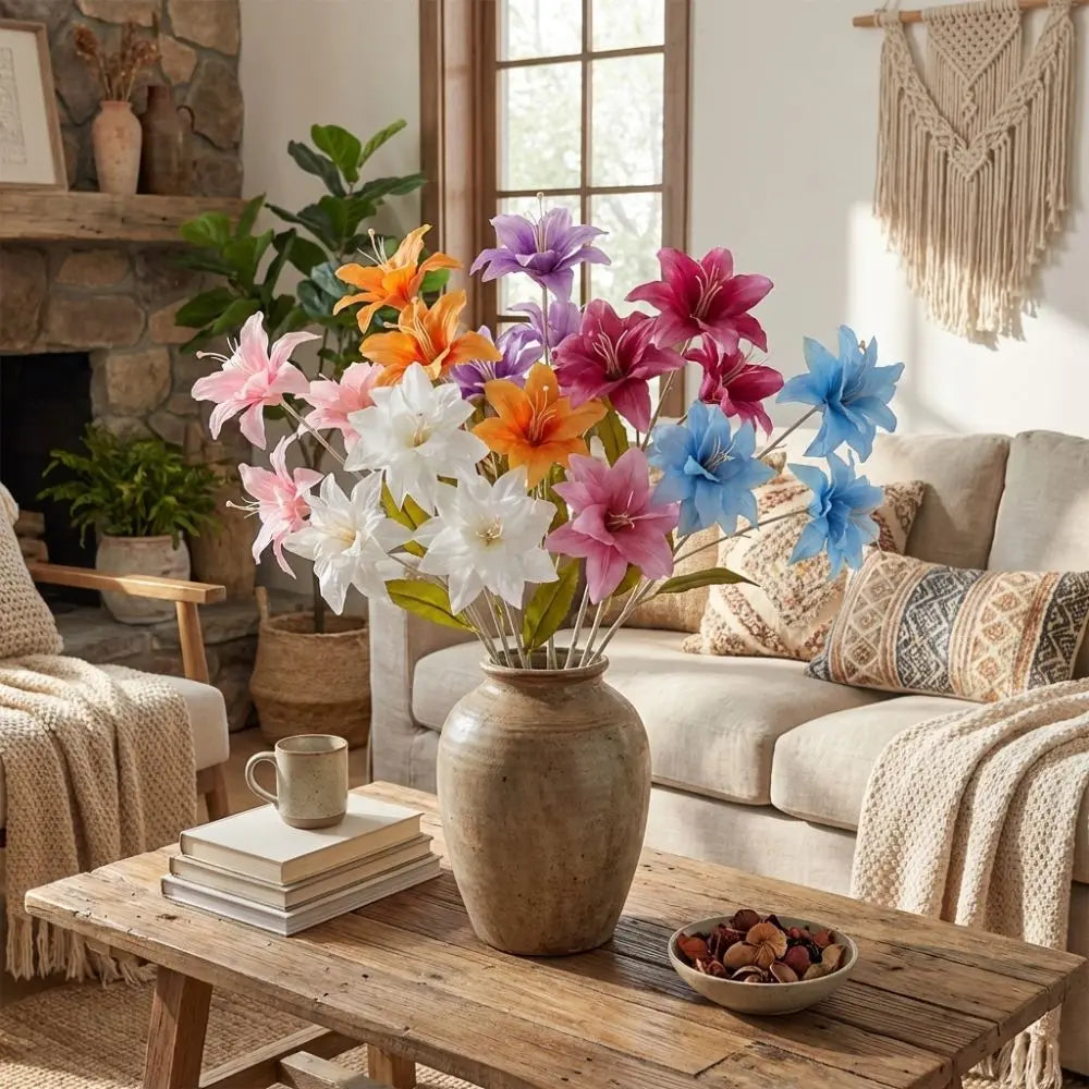 3-Head Artificial Lily Flower Branch | Realistic Silk Touch 65cm