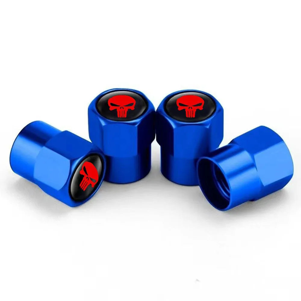 4Pcs Skull Car Wheel Tire Valve Stem Caps Airtight Dust Proof Covers Universal Tire Air Valve Caps for Cars, Trucks, Bicycles Oasis Select Blue-red
