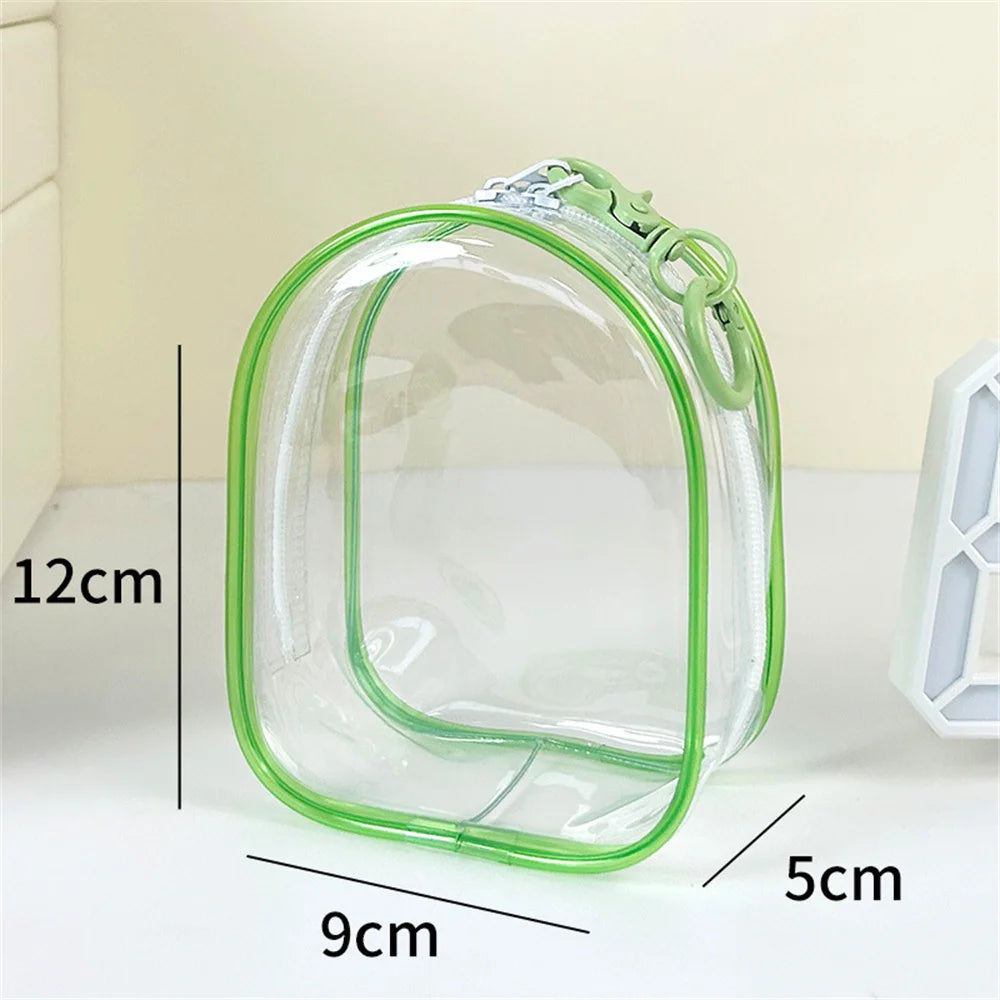 12cm PVC Transparent Storage Bag with Keychain Multicolor Cartoon Doll Display Box Dustproof Case Earphones Gift Organizer Bags Oasis Select Green