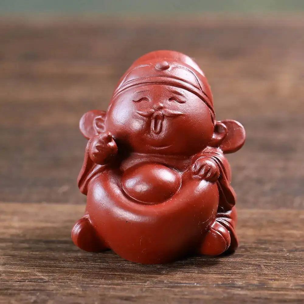 Zisha Tea Pet God Of Wealth Small Figurine Sculpture ea Plaything Tea Table Living Room Oasis Select for Prosperity