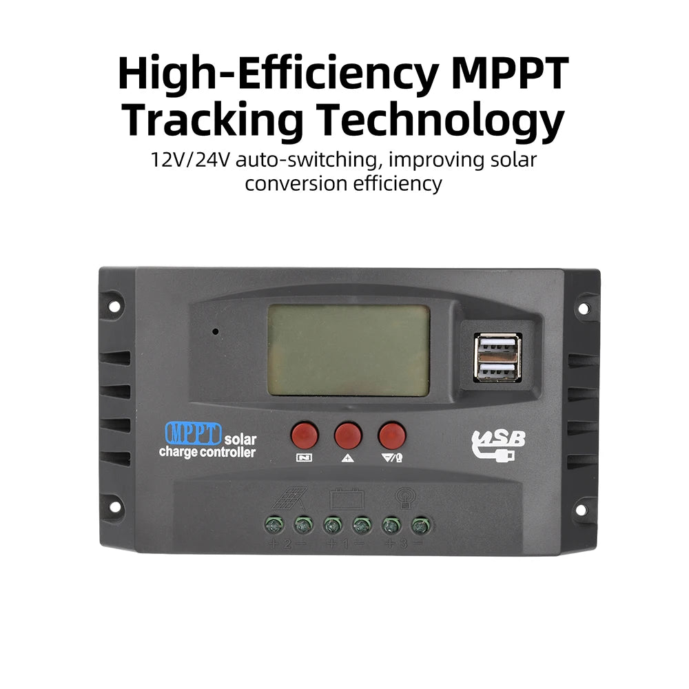 MPPT Solar Controller 12V/24V 30A/60A/100A Solar Charge Controller Supports Lead Acid Lithium LiFePO4 Batteries Dual USB Ports Oasis Select