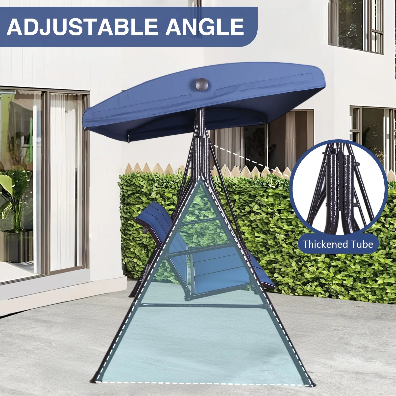 3-Seat Patio Porch Swing for Family Poolside Balcony Backyard W/ Adjustable Canopy Patio Swing Bench All Season Use for Outside Oasis Select