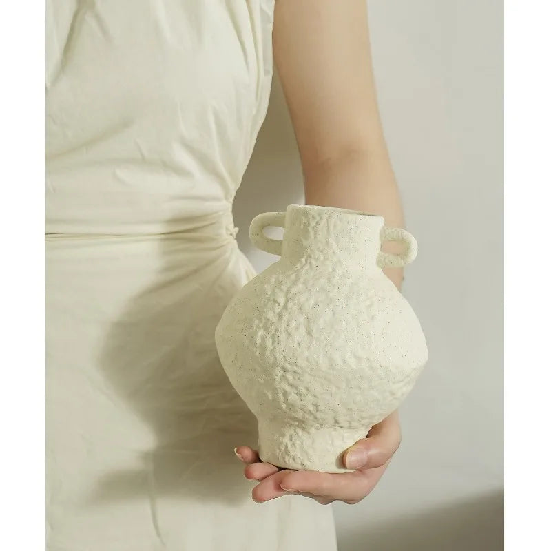 Ins-style Retro Ceramic Vase, Artistic Flower Vase, Living Room Flower Arrangement, Double-ear Pendant, Simple and Elegant Vase Oasis Select