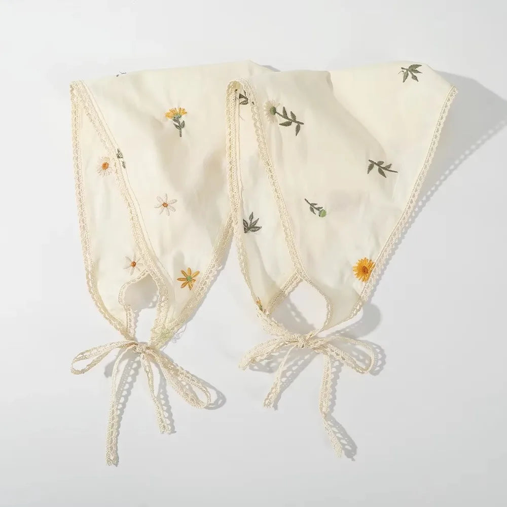 New French Style Triangle Scarf Small Flowers Fabric Turban Bandana Hair Accessories Lace Hair Bands for Spring Summer Oasis Select