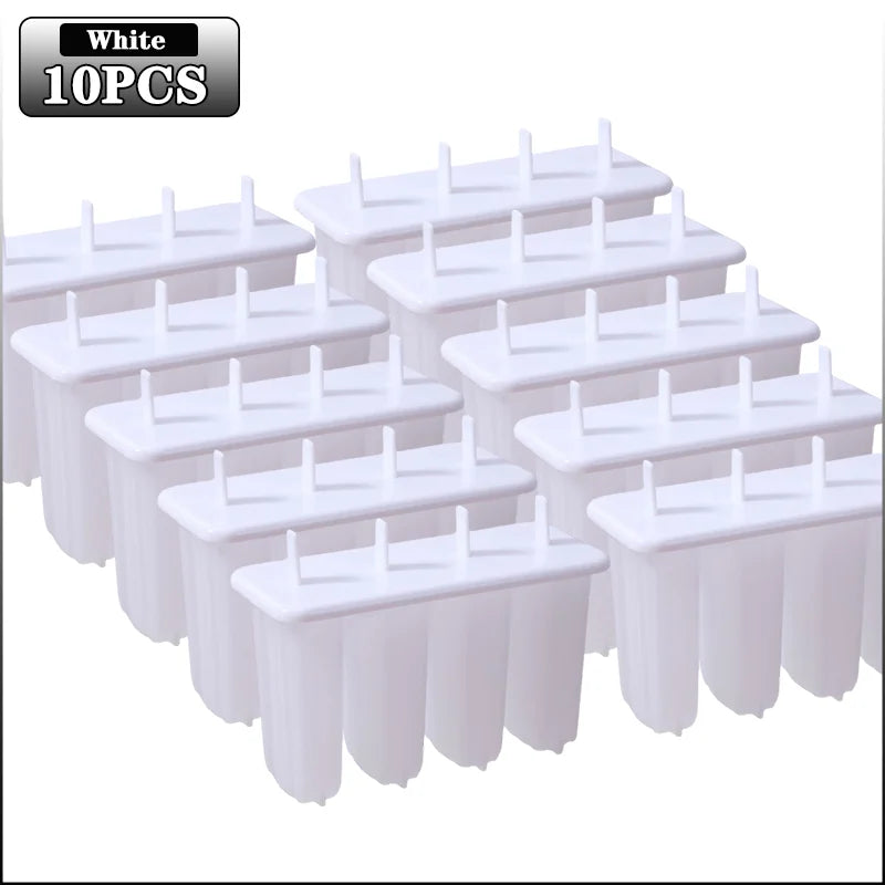 1-10PCS 4 Compartment Ice Cream Molds with Lid DIY Popsicle Maker Box Reusable Frozen Treat Mold for Kids Summer Kitchen Tool Oasis Select White-10PCS
