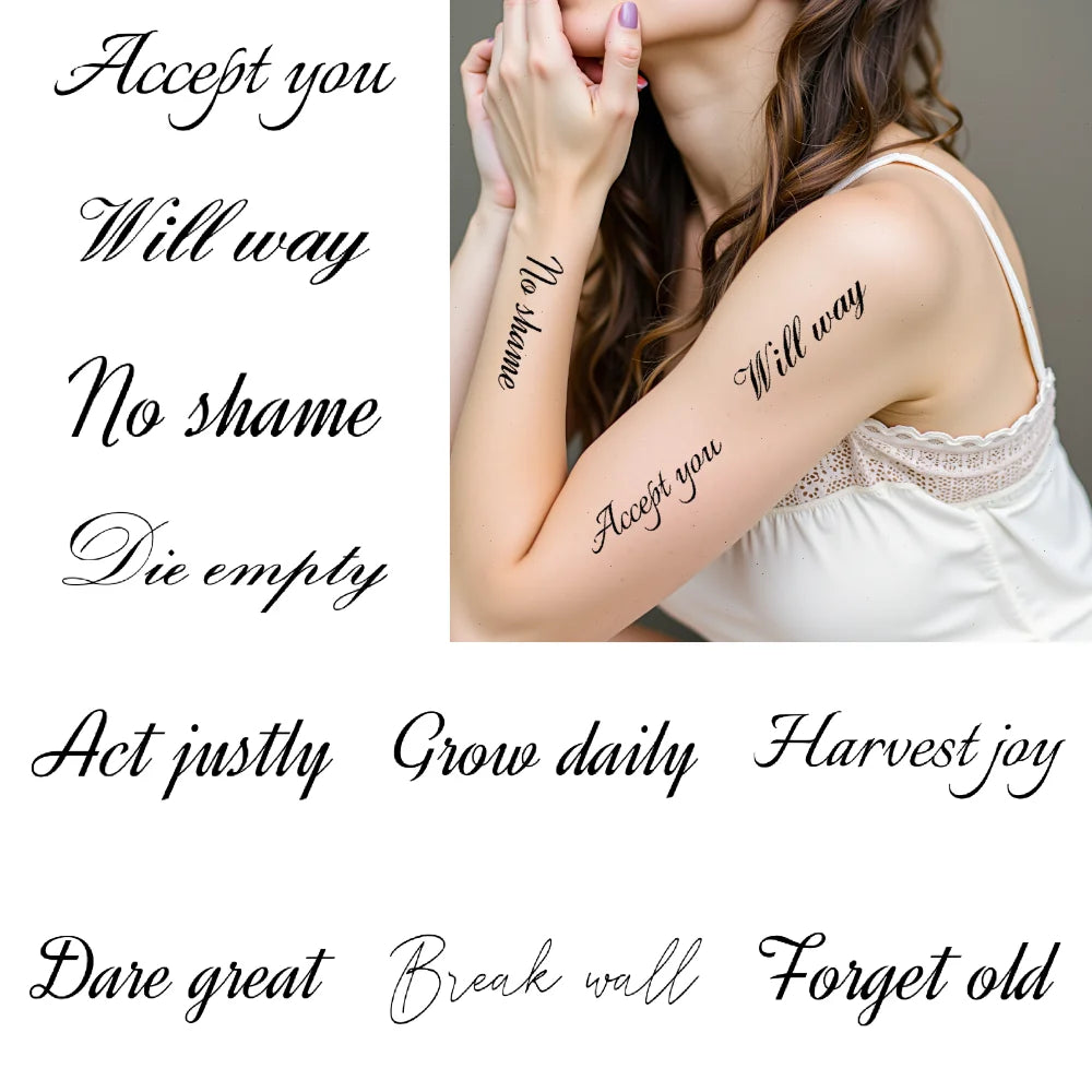 Waterproof Temporary Tattoo Stickers – Black Words & Feather