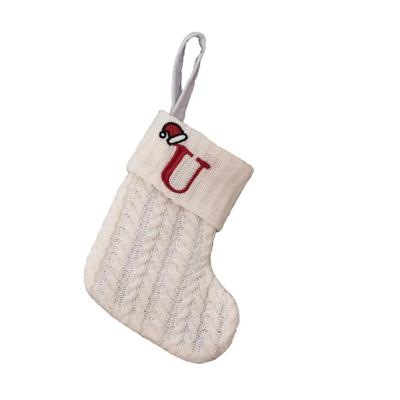 With Hanging Rope Christmas Stocking Children Candy Bag Beautiful Knitted Pendant White Snowflake Alphabet Christmas Tree Oasis Select U China Mainland