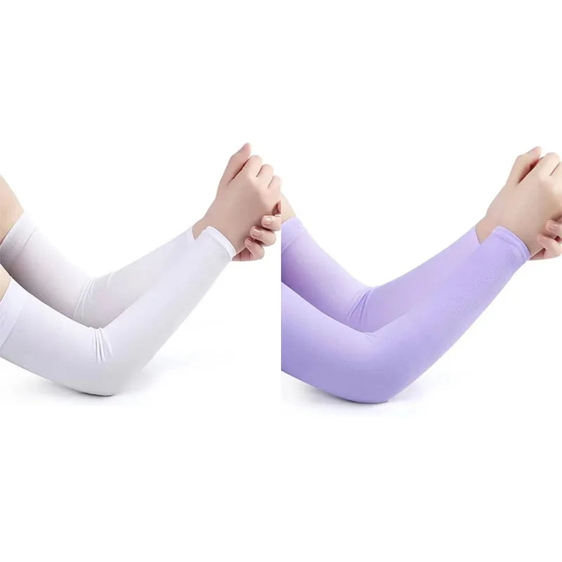 1 2pair Ice Silk Sun Protection Cuffs Gloves UV Hand Cover Anti Slip