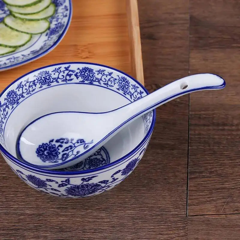 Ramen Spoon, Blue And White Porcelain Spoon, Large Soup Spoon, Long-Handled Soup Spoon, Rice Spoon Kitchen Tablewear Oasis Select