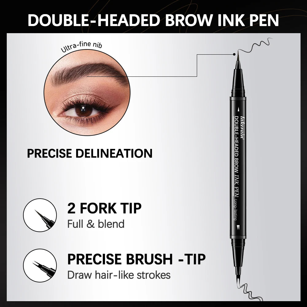 5 Colors Double-headed Brow Ink Eyebrow Pen 2 Fork Eyebrow Pencil Waterproof Liquid Eyebrow Pencil Long Lasting Women Cosmetics Oasis Select