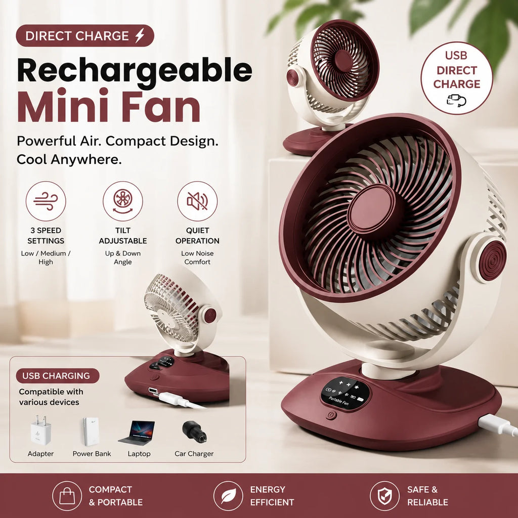 USB Desktop Fan – Quiet 3-Speed Oscillating Mini Table Fan