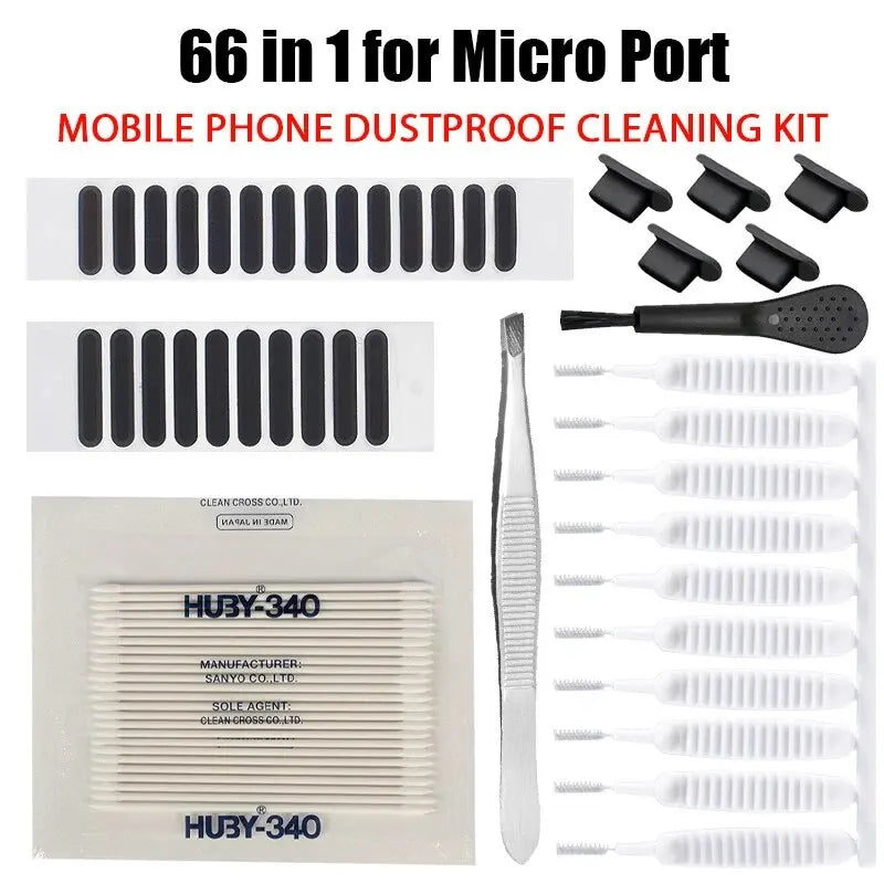 66PCS Mobile Phone Speaker Charging Port Cleaning Set Dust Plug for iPhone 15 14 13 Samsung Xiaomi Earphones Cleaner Kit Brush Oasis Select 66PCS for Micro Port