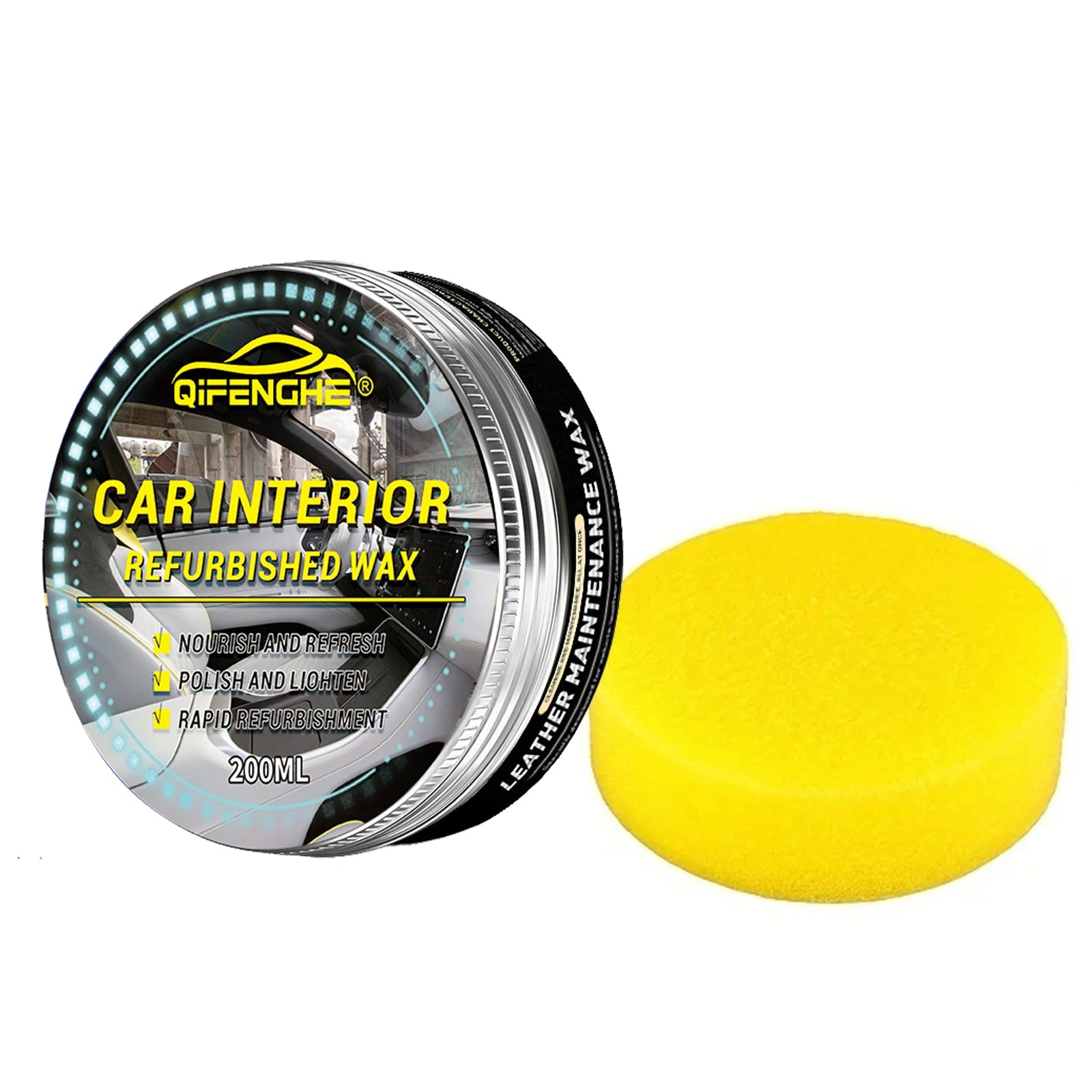 Car Interior Care Cream,PVC Paste, Gloss Black & Shiny Finish, Restores & Brightens Plastic, Dashboard, Steering Wheel,Tires Oasis Select 200ml with sponge
