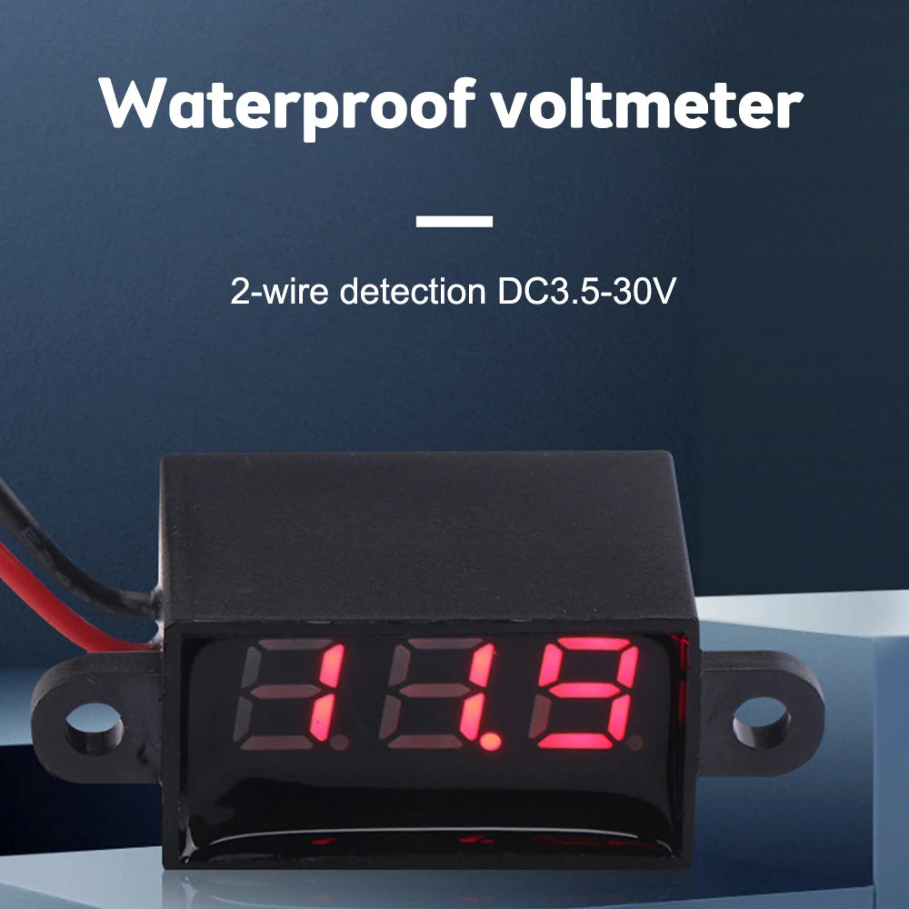 DC 3.0V-30.0V Digital Car Voltmeter Automotive Voltage Meter Waterproof 12V 24V Motorcycle Vehicle LED Display Voltage Tester Oasis Select