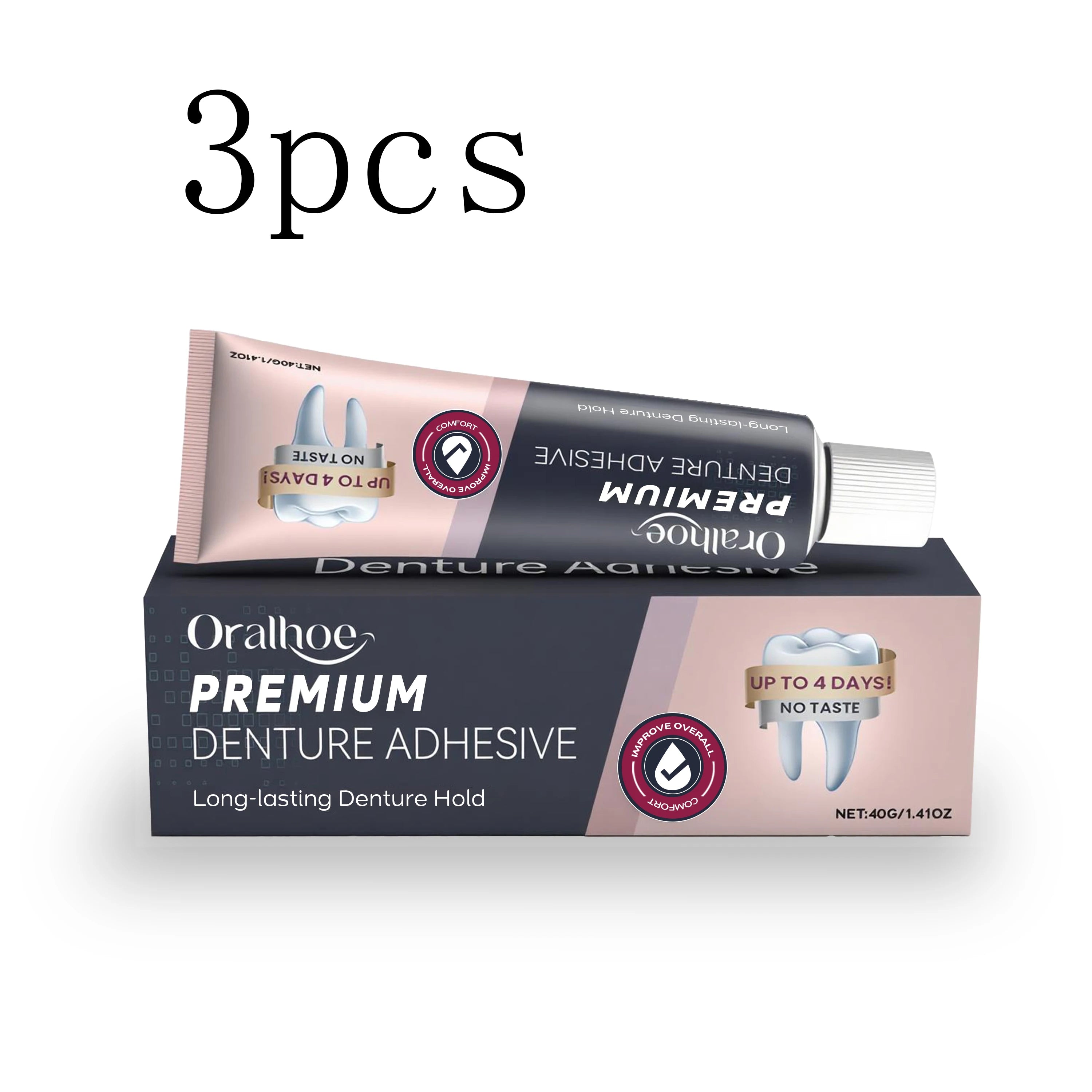 Denture Fixative Adhesive - Daily Enhances Oral & Teeth Aesthetics, Ensures Comfort & Natural Look, Boosts Smile Appeal Oasis Select 40gx3pcs