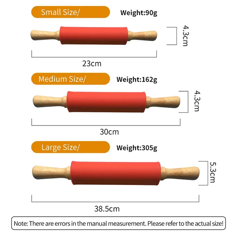 Non-Stick Silicone Rolling Pin Wooden Handle Pastry Dough Flour Roller Kitchen Cooking Baking Tool For Pasta Cookie Dough Oasis Select