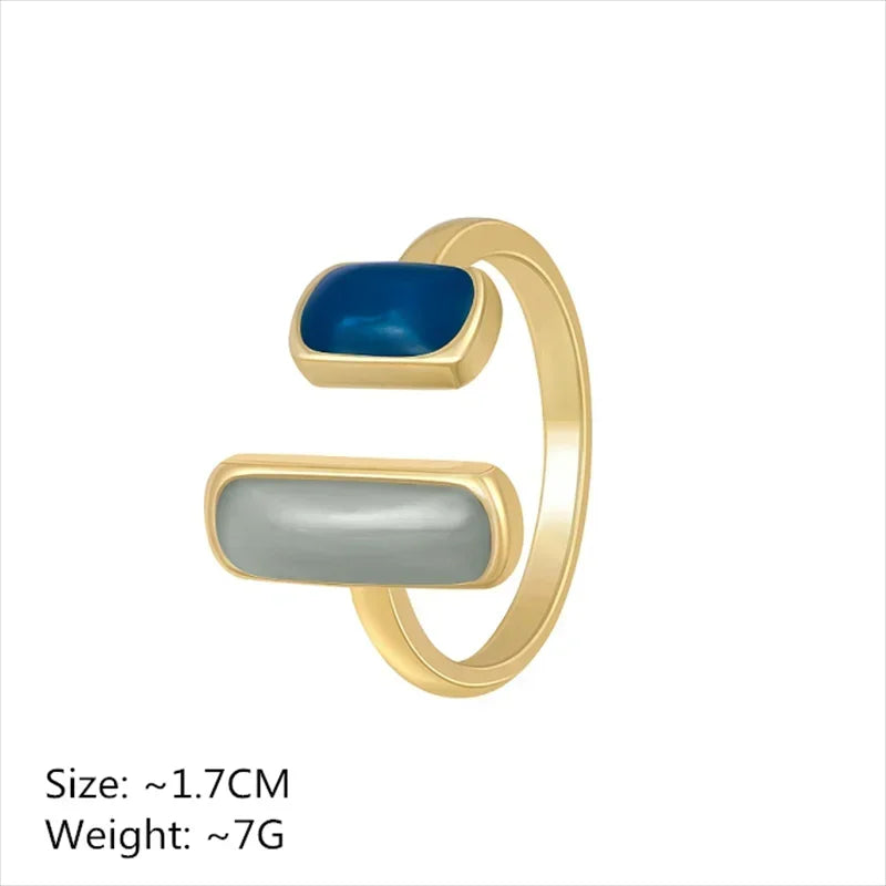 Fashion Retro Gold Double Oil Drop Women's Open Ring Geometric Gold Metal Ring Wedding Jewelry Birthday Gift Oasis Select