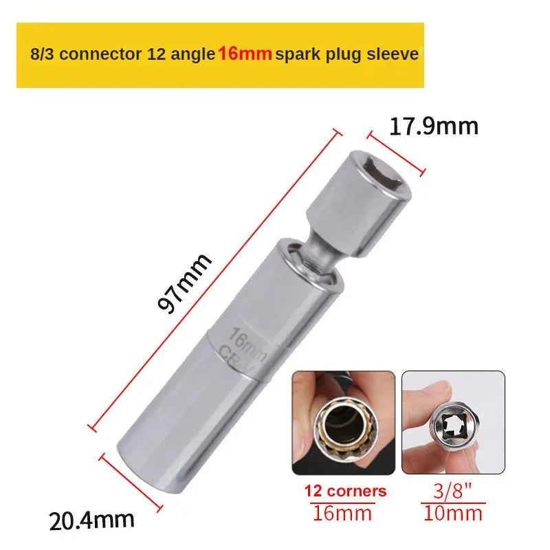 14mm 16mm Spark Plug Removal Tool Wrench Magnetic Sleeve 3/8-Inch 12-Point Swivel Candle Key 16mm Magnet Pull Out Spark Plugs Oasis Select 16mm