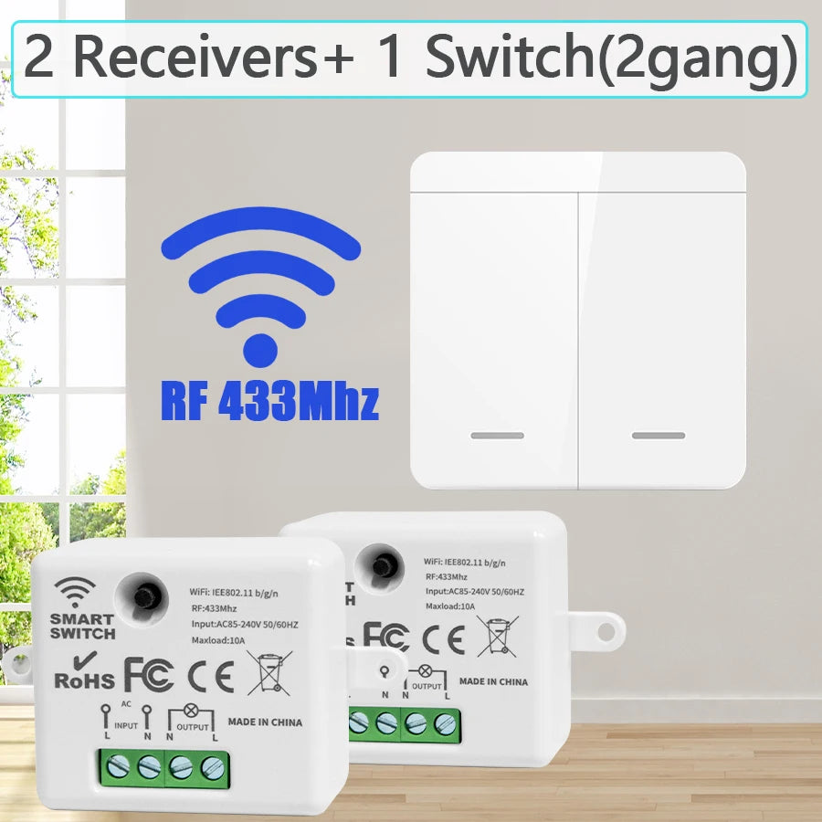 433MHz Wireless Wall Switch 1/2/3 Gang Remote Light Control Wireless Light Switch Oasis Select 2 Receiver 1 Switch