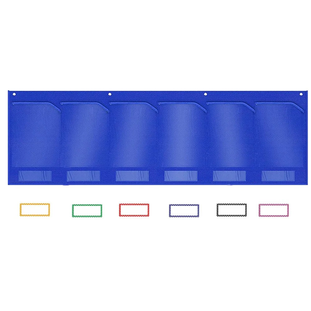 Sturdy Horizontal Storage Pocket Chart Reusable with 6 Clear Pockets Wall Pocket Chart with Label Durable Foldable Oasis Select Blue