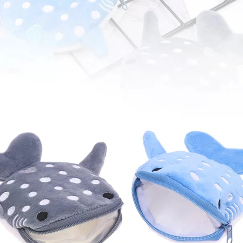 Cute Blue Shark Mini Whales Coin Purse Plush Zipper Coin Wallet Designer Women's Small Change Bag Key Earphone Pouch Oasis Select