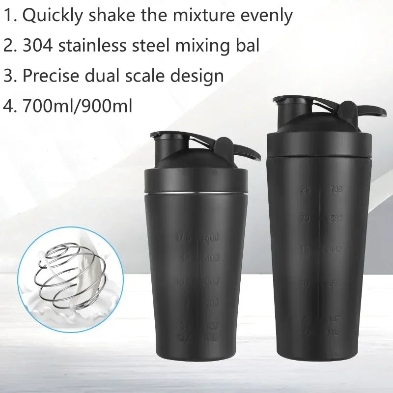 500/750ml Stainless Steel Protein Powder Shaker Bottle with Steel Ball and Scale Leak Proof Gym Fitness Sport Whey Shakes Cup Oasis Select