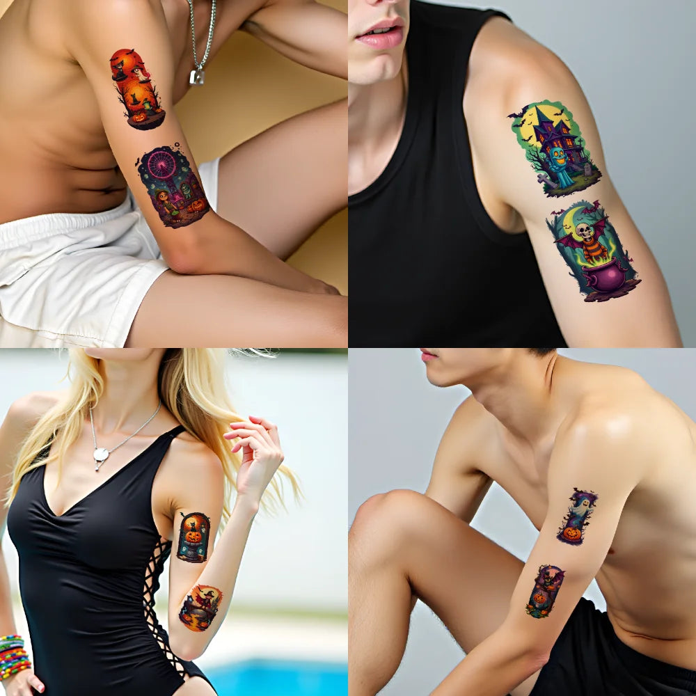 9-Pack Halloween Temporary Tattoos – Bats, Pumpkins & Ghosts