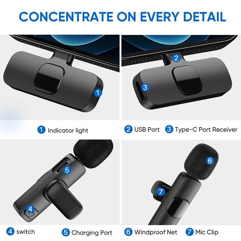 Wireless Lavalier Microphone Audio Video Recording Mini Mic for Type-C Smartphones Vlogging Facebook Videos Audio Recording Oasis Select