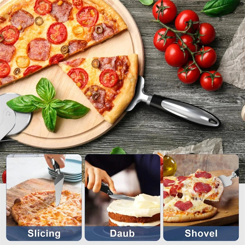 2pc Stainless Steel Kitchen Pizza Cutter Wheel Server Tools Home Knife Waffle Cookies Cake Bread Dough Slicer Baking Gadgets Oasis Select