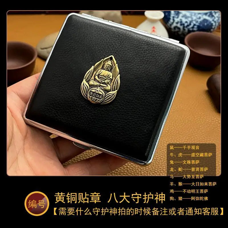 Cowhide Cigarette Box Thick Cigarette Side-flip Ultra-thin Handcrafted Top Layer Classic Men's Retro 20-pack Cigarette Box Oasis Select I