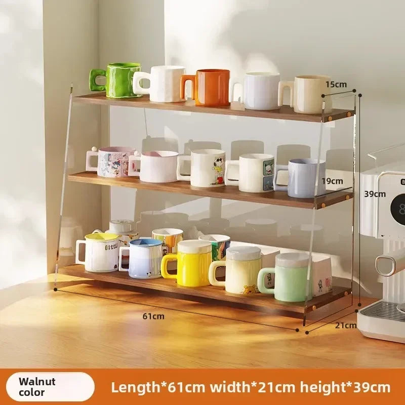 Multi-functional Desktop shelf Acrylic cup holder Water cup holder Household multi-layer storage rack sturdy and durable Oasis Select Walnut 61A